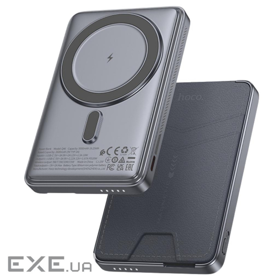 Батарея універсальна HOCO 5000mAh Title PD/20W Magnetic with stand + mini wallet Grey (Q46 / 714988)