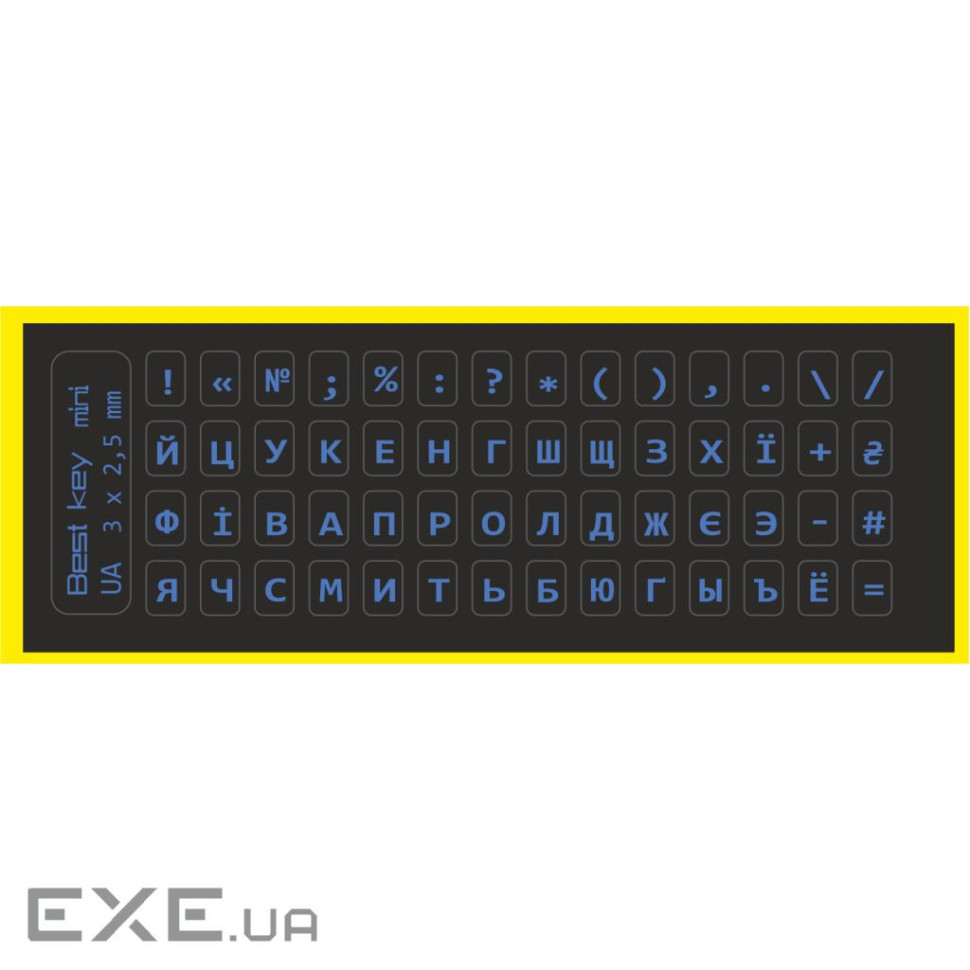 Наклейка на клавіатуру BestKey мініатюрна непрозора чорна, 56, блакитний (BKm4BLU/042)