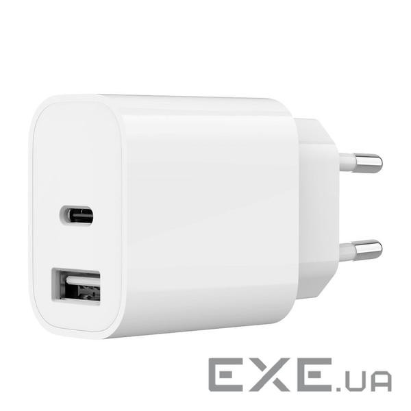 Зарядний пристрій Gembird 1xUSB-A+1xUSB-C 5V/2.4A (12W) white (TA-UC-2AC12-01)