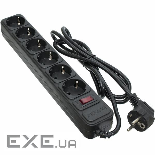 Мережевий фільтр живлення PATRON 1.8 m3*1mm2 (SP-1062) 6 розеток BLACK (EXT-PN-SP-1062)