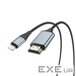 Конвертер Hoco UA15 HDMI (тато)-Lighting (тато) 2м, обплетення, круглий Black / Gray, Box