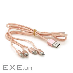Кабель USB 2.0 DATA CABLE 2Lightning/2microUSB, 1.0м, круглий , Pink, Box (09441)