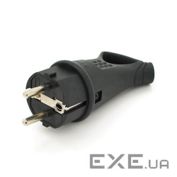 Вилка Євро із заземленням кутова з кільцем, розбірна, каучук, IP44, 16А 220V, колір чорн (000017940) (000017940)