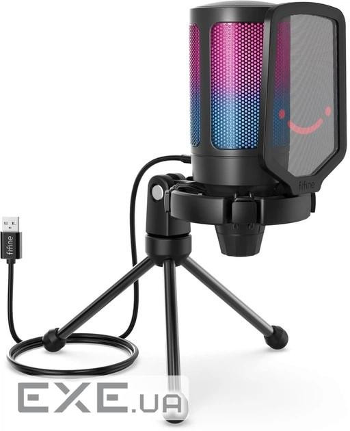 Мікрофон Fifine A6V, Black, USB, підключення дротове, підсвічування, - 40 дБ, кабель 2 м (FIFINEA6V