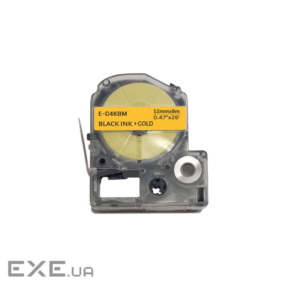 Стрічка для принтера етикеток UKRMARK E-C4KBM, 12мм х 8м, black on gold, совместима с LC4KBM (900509