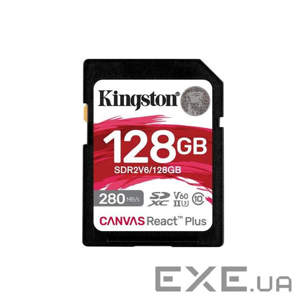 SDXC (UHS-II U3) Kingston Canvas React Plus 128Gb class 10 V60 (R280MB/s, W150MB/s) (SDR2V6/128GB)