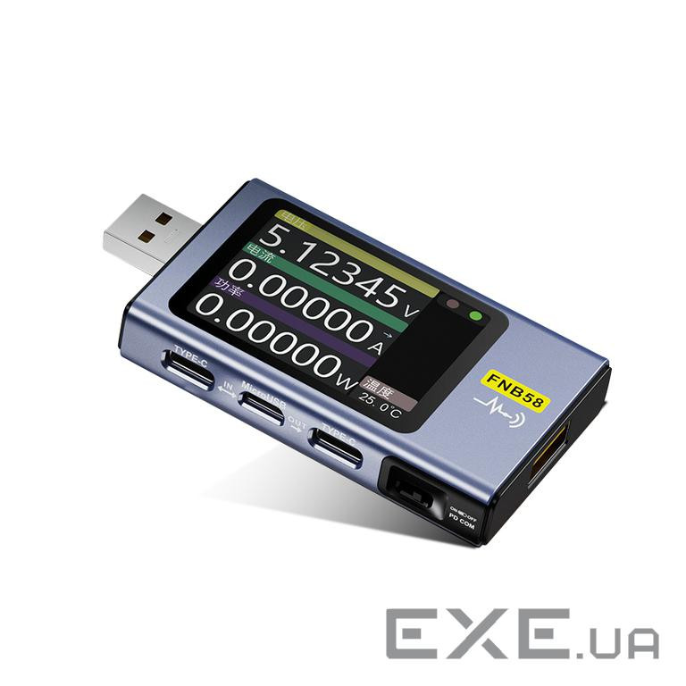 USB тестер Fnirsi FNB58 напруги (4-28V) та току (0-7A), Box