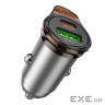 Зарядний пристрій HOCO 1xUSB-C PD25W + 1xUSB QC3.0 43W car adapter NZ16A gray (6942007644747)