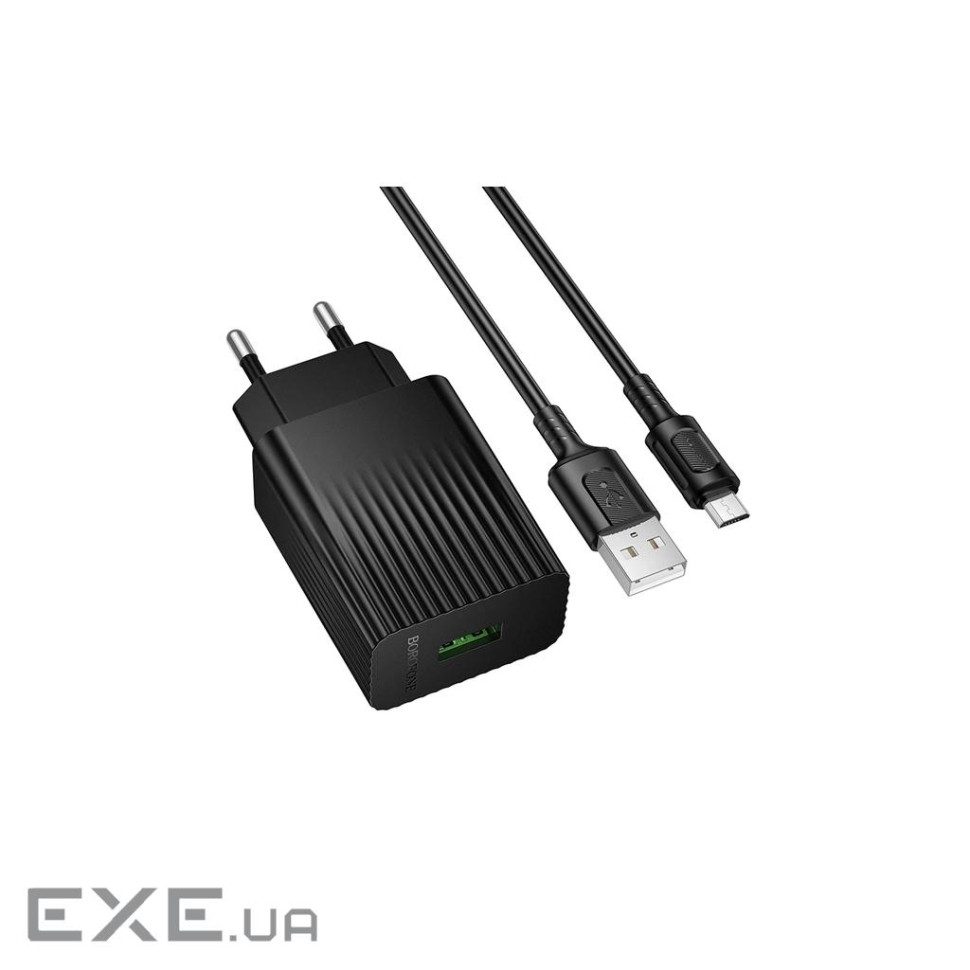 Зарядний пристрій BOROFONE USB QC3.0 + cable USB to Micro 5P black (6941991122651)