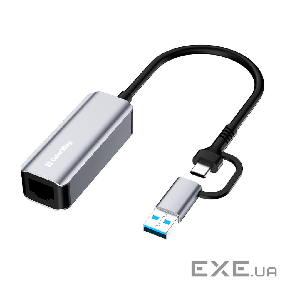 Адаптер USB-C + USB A to RJ45 Ethernet 1000Mbps ColorWay (CW-AD-CRG)