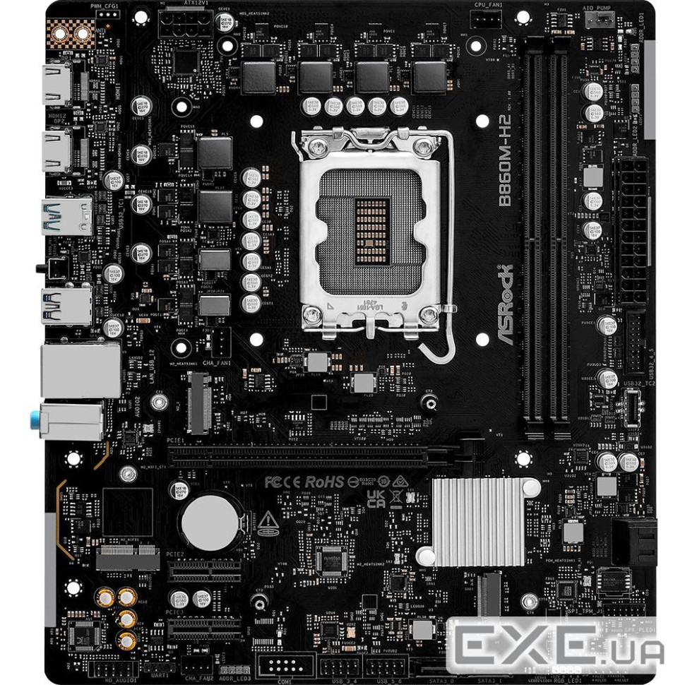AsRock B860M-H2 (1851/B860, 2*DDR5, PCIex16, 2xHDMI, 4xSATA, 2xM.2, Glan, 7.1ch, mATX)