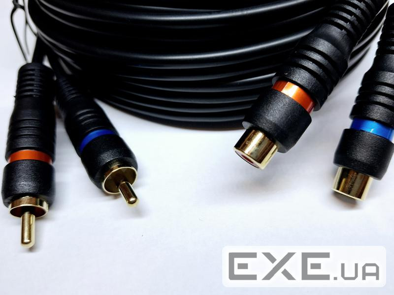 Кабель аудіо-подовжувач RCA 2x2 M/F 10.0m,2xShielded D=4.8mm Gold OFCu,асфальт (84.00.7137-1) (84.00.7137-1)