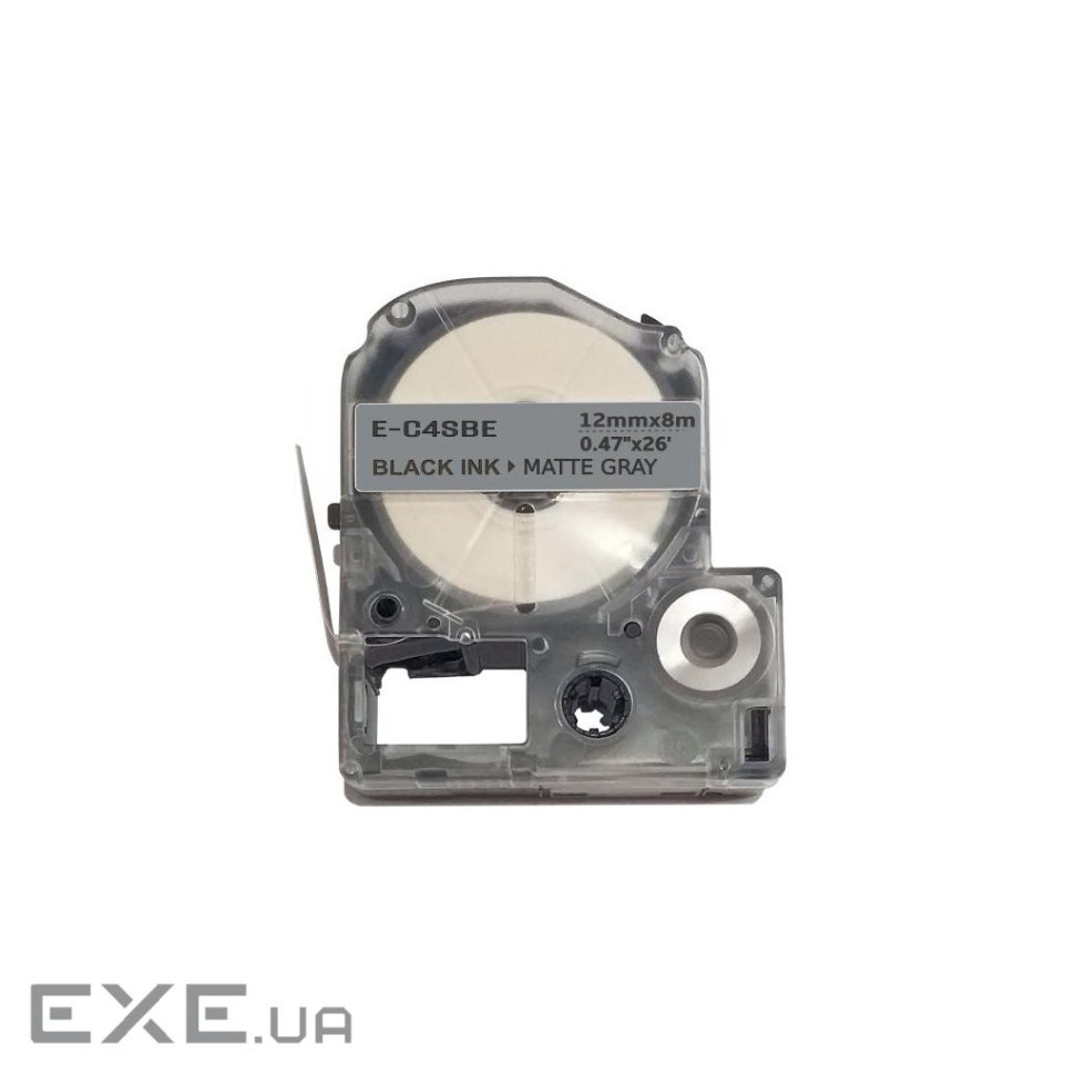Стрічка для принтера етикеток UKRMARK E-C4SBE, 12мм х 8м, black on matte silver, совместима (900510)