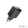 Зарядний пристрій 2xUSB 45W (USB-C+USB-A) Gan A106 Black Acefast (6974316284031)