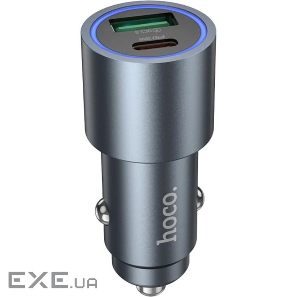 Зарядний пристрій HOCO 1xUSB-C PD30W + 1xUSB QC3.0 48W car adapter Z60 gray (6942007642095)