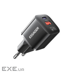 Зарядний пристрій Essager 1xUSB + 1xUSB-C PD20W GaN (ECTAC-HMB01-P)