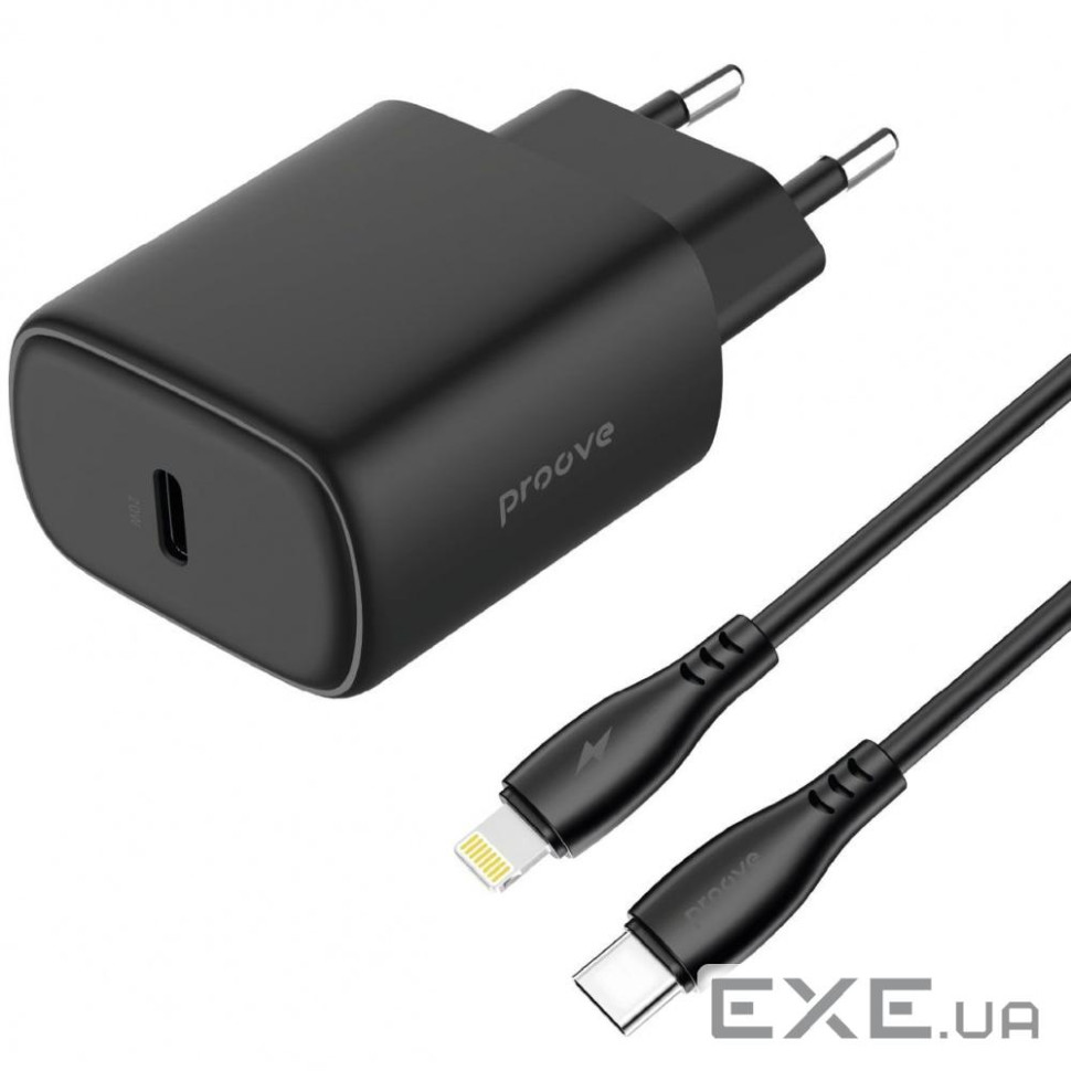 СЗУ Proove Silicone Power 2 20W (Type-C) + Cable Type-C to Lightning (1m) black (WCSP22010001)