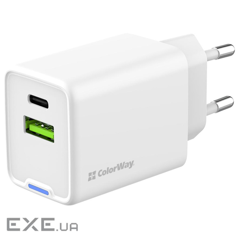 Зарядний пристрій ColorWay C101E GaN Mini 45W PD PPS USB-C + USB-A QC4.0 white (CW-CHS060PD-WT)