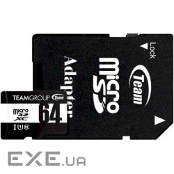 Карта пам'яті MicroSDHC 64GB UHS-I Class 10 Team Black + SD-adapter (TUSDX64GCL10U03)