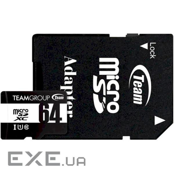 Карта пам'яті MicroSDHC 64GB UHS-I Class 10 Team Black + SD-adapter (TUSDX64GCL10U03)