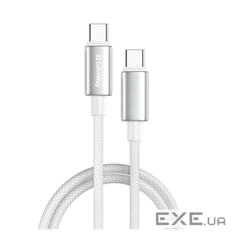 Дата кабель USB-C to USB-C 1.0m 5A 100W zinc alloy braided white ColorWay (CW-CBPDCC098-WT)