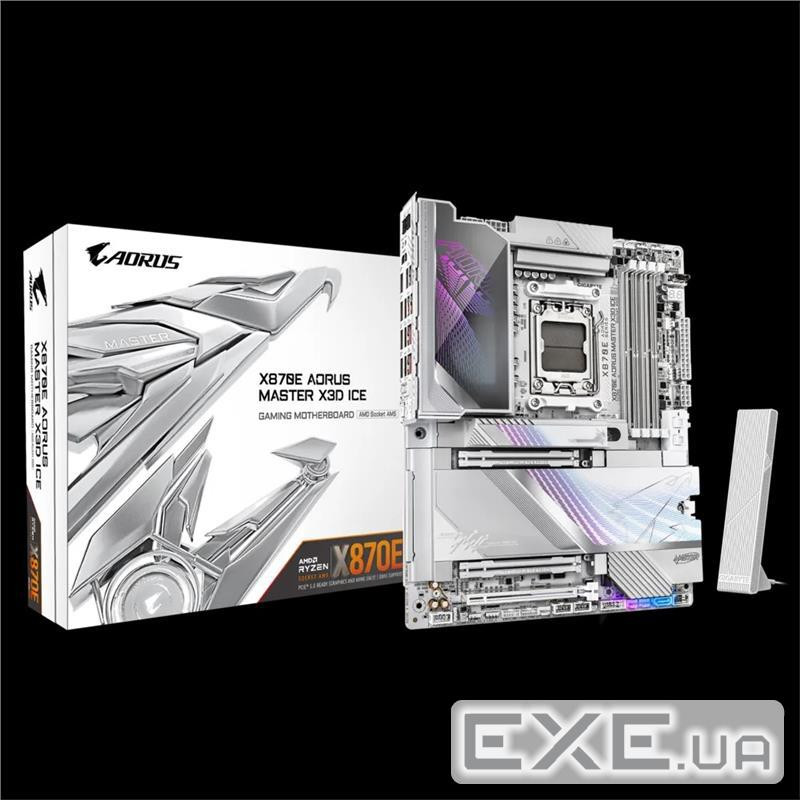 Материнська плата GIGABYTE X870E A MASTER X3D ICE sAM5 X870 4xDDR5 M.2 Wi-Fi (X870E A MASTER X ICE)