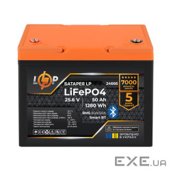 Акумулятор LP LiFePO4 25,6V - 50 Ah (1280Wh) (BMS 80A/50А) пластик Smart BT (24666)