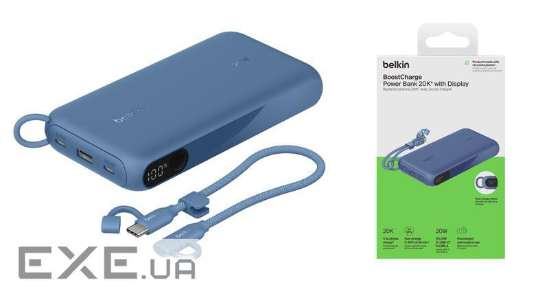 Акумулятор портативний літій-іонний Power Bank Belkin 20000мА·,год, 20Вт, з дисплеє (BPB028HQBL)