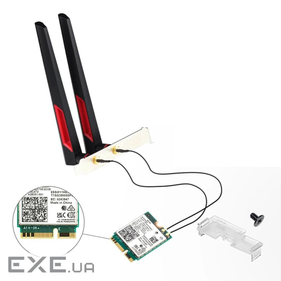 Мережева карта M.2, Fenvi FV-BE200NG Kit, WiFi 7 (до 8800 Mbps), Bluetooth 5.4, Intel BE200, планка