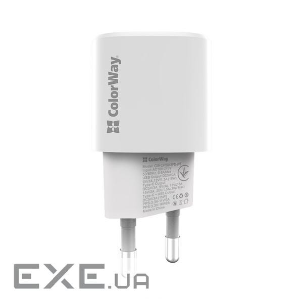 Зарядний пристрій ColorWay GaN PD Port USB PPS (Type-C PD + USB QC3.0) (33W) white (CW-CHS043PD-WT)