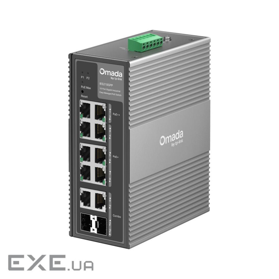 TP-LINK Omada Switch IES210GPP 10xGBit 6xPoE+/2xPoE++/2x Combo RJ45/SFP (260W) Industrial Easy Manag