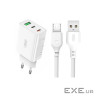 Зарядний пристрій XO L101 PD + QC3.0 (1USB/2Type-C/20W) + USB - MicroUSB White (XO-L101-WH)