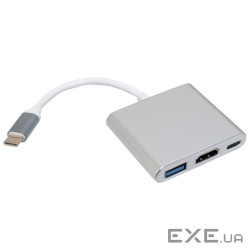 Концентратор Patron USB-C to HDMI + USB 3.0 + USB-C 0.1m silver (ADAPT-PN-TYPE-C-HUB)