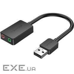 Звукова карта USB AUX jack, 2*TRRS (Mic + Ear) 1м Vention чорна (CDYBF)
