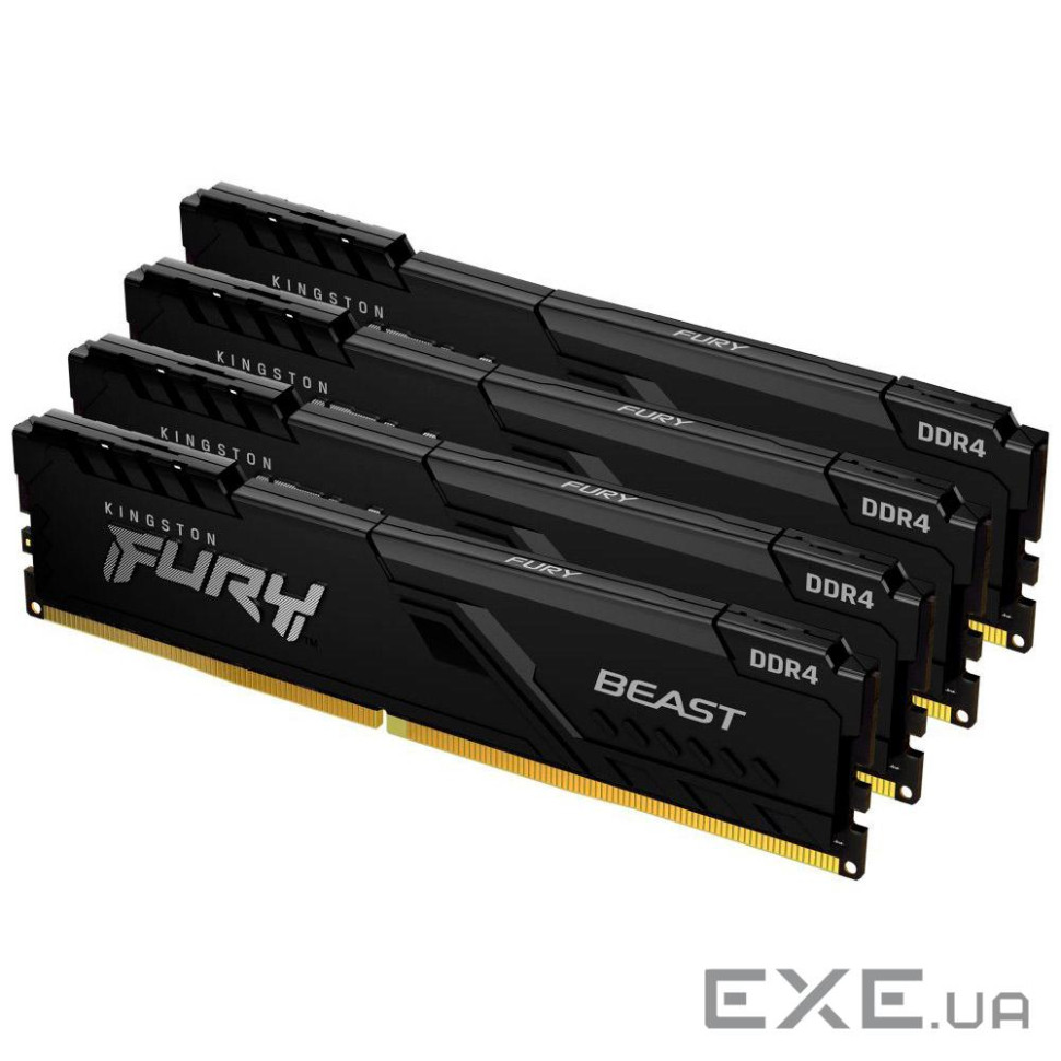 Модуль пам'яті KINGSTON FURY Beast DDR4 3200MHz 64GB Kit 4x16GB (KF432C16BB1K4/64) KINGSTON FURY Beast DDR4 3200MHz 64GB