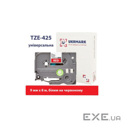 Стрічка для принтера етикеток UKRMARK B-T425P, ламінована, 9мм х 8м, white on red, аналог T (900555)