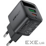 Зарядний пристрій 2xUSB 25W (USB-C+USB-A) with digital display Gan A114 Black Acefas (6974316284437)