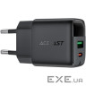 Зарядний пристрій 2xUSB 25W (USB-C+USB-A) with digital display Gan A114 Black Acefas (6974316284437)