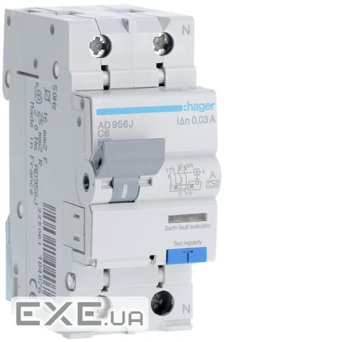 Диференційний автоматичний вимикач 1P+N 6kA C-6A 30mA A (ADA956D)