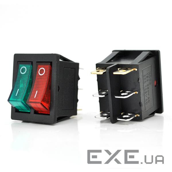 Перемикач ON-ON KCD3-212N, 250VAC / 15A, 6 контактів, Red / Green, Q50 ( 245*170*41 ) 0,75 кг