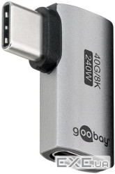 Перехідник обладнання USB Type-C M/F (адаптер),(USB4.0) 90ёвбік 40Gbps 240W,срібний (75.07.4441-1) (75.07.4441-1)