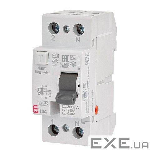 Реле диференціальне (ПЗВ) 2р EFI-P2 16/0,3 тип AC (10kA), ETI 2061230