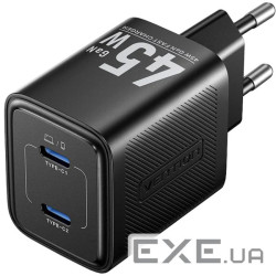 Зарядний пристрій 2xUSB-С 45W GaN чорний Vention (FEFB0-EU)