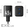 Зарядний пристрій Vention 2xUSB-C PD45W GaN black (FEFB0-EU)