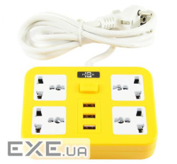 Фільтр мережевий 2 м, Voltronic ТВ-Т15, 4 розетки + 3 USB 2 м, с (ТВ-Т 15-YELLOW) (ТВ-Т15-YELLOW)