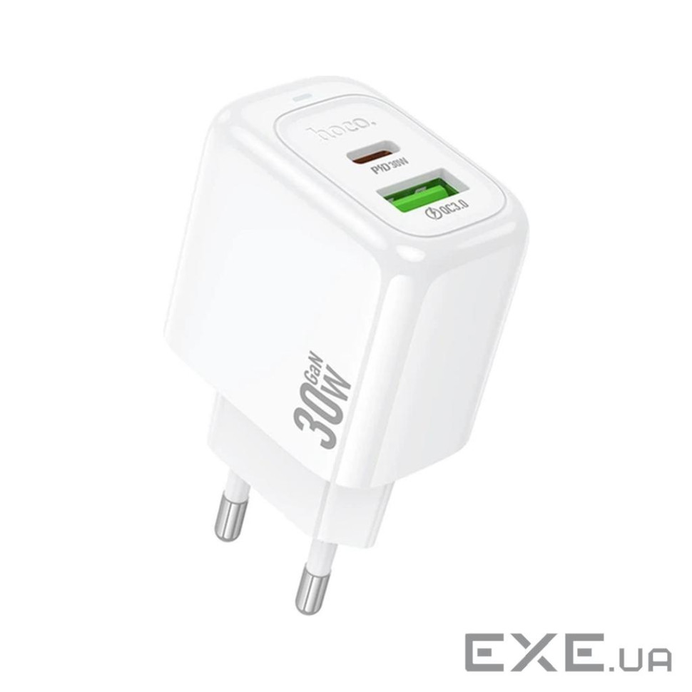 Зарядний пристрій HOCO CS55A 1xUSB-C PD30W + 1xUSB QC3.0 white (6942007631549)