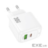 Зарядний пристрій HOCO CS55A 1xUSB-C PD30W + 1xUSB QC3.0 white (6942007631549)