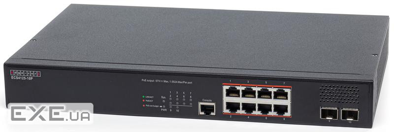 Комутатори Edge-core ECS4125-10P L2+, 8 &times; 1G/2.5G RJ45, 2 &times; 10G SFP+ Ports, 240W 802.3af/at/bt PoE