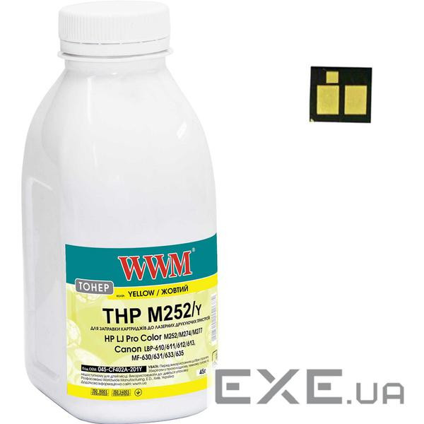 Тонер HP LJ Pro M252, Canon 045, 45г Yellow +chip WWM (045-CF402A-201Y)