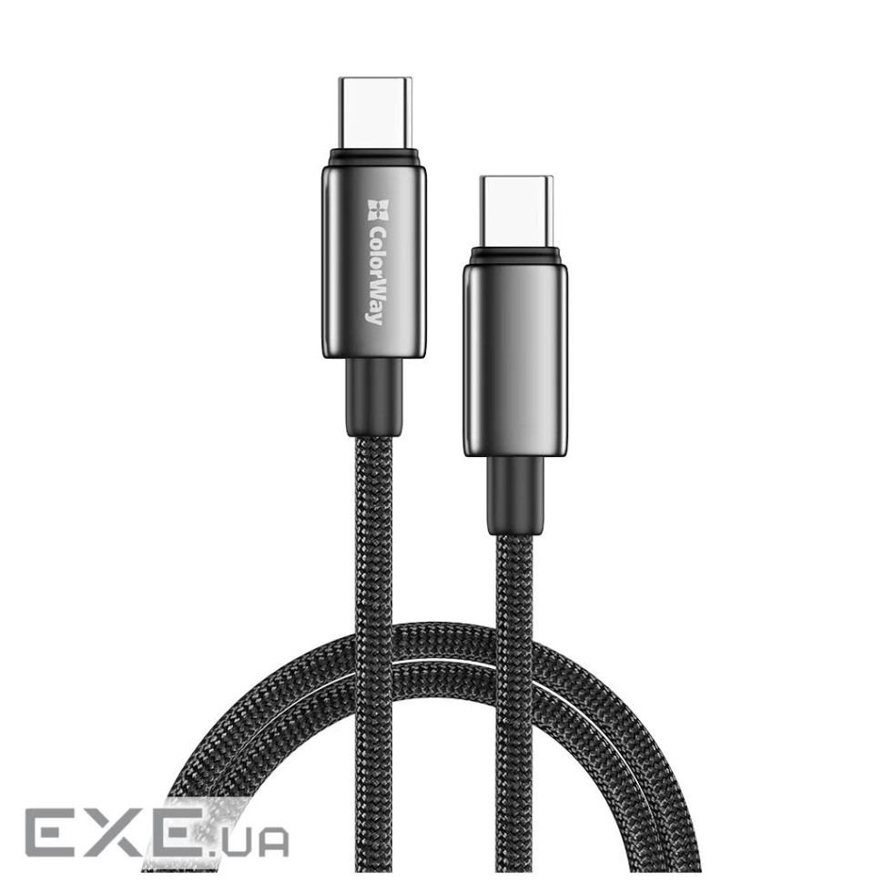 Дата кабель USB-C to USB-C 2.0m 5A 100W zinc alloy braided black ColorWay (CW-CBPDCC099-BK)
